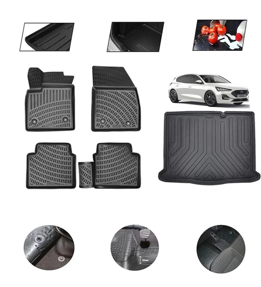 Ford Focus HB İnce Stepne 2023 Model 4D Bagaj Paspas Set