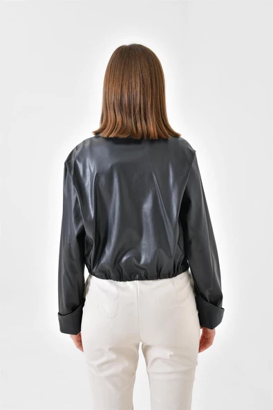 FTZ Women Kadın Deri Bluz  Siyah RBN4017 - Resim 7