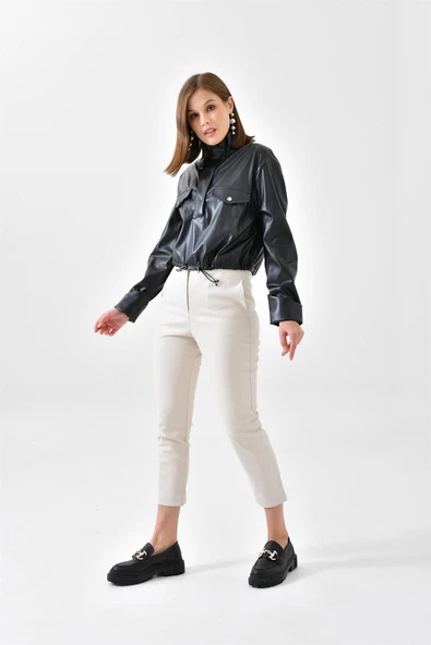 FTZ Women Kadın Deri Bluz  Siyah RBN4017 - Resim 6