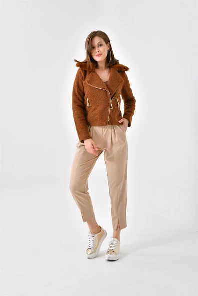 FTZ Women Kadın Kürk Detay Mont Taba RBN4039 - 6