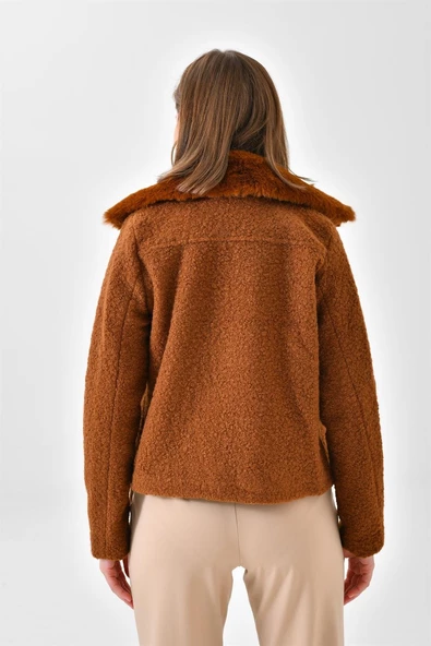 FTZ Women Kadın Kürk Detay Mont  Taba RBN4039 - 7