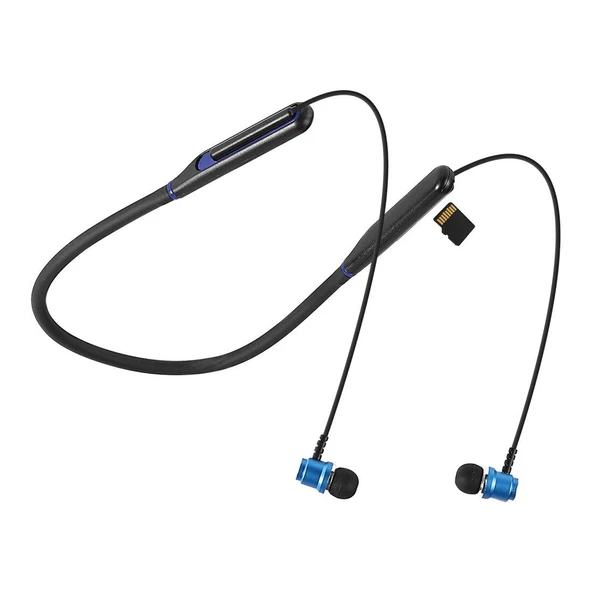 Asonic AS-XBK65 Siyah/Mavi Boyun Askılı Mıknatıslı Bluetooth+ TF Kart Spor Kulak içi Kulaklık - 2