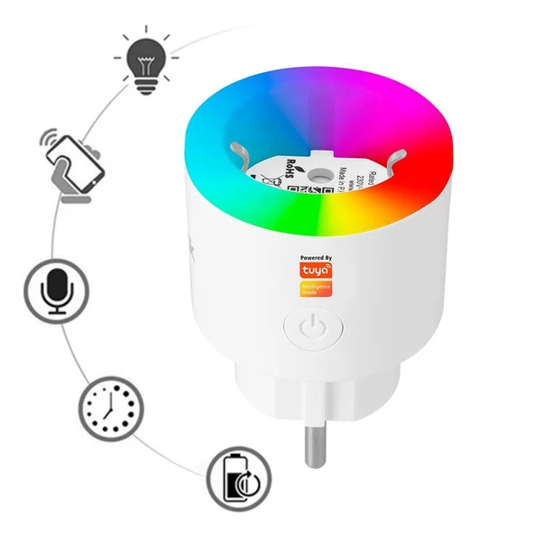 S-Link SL-03 16A Akım Korumalı Akıllı Priz RGB Işıklı 2,4G Wifi-Bt Tuya Destekli - 37622 - 2