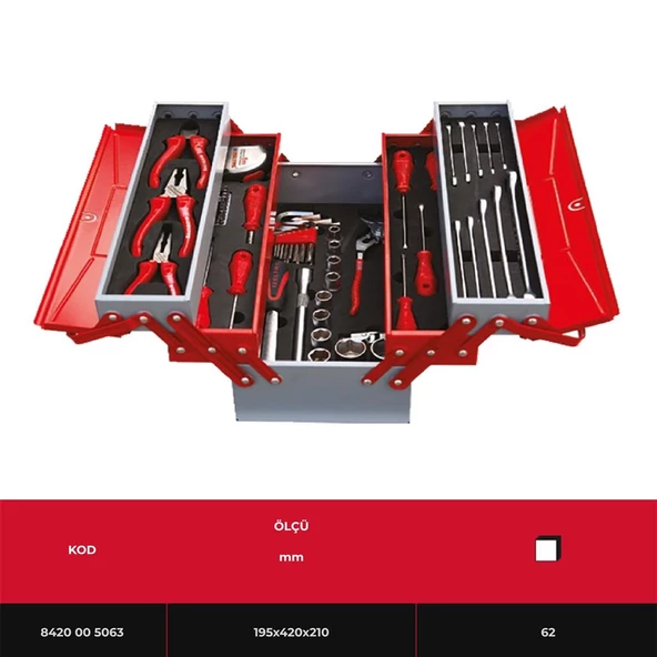 İzeltaş Mekanikçi Takım Çantası 5 Gözlü 62 Parça - 8420005063