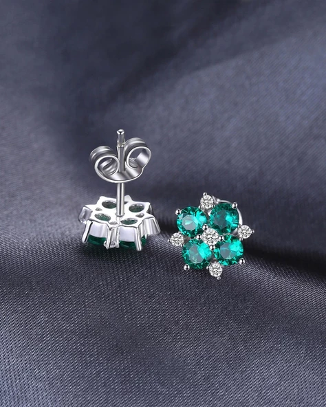 Zümrüt Taşlı Elegant Stylish Night Kadın Gümüş Küpe - 2