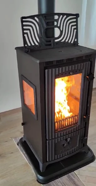 Rekor Ege 3 camlı Döküm şömine Soba Mat Siyah demir döküm