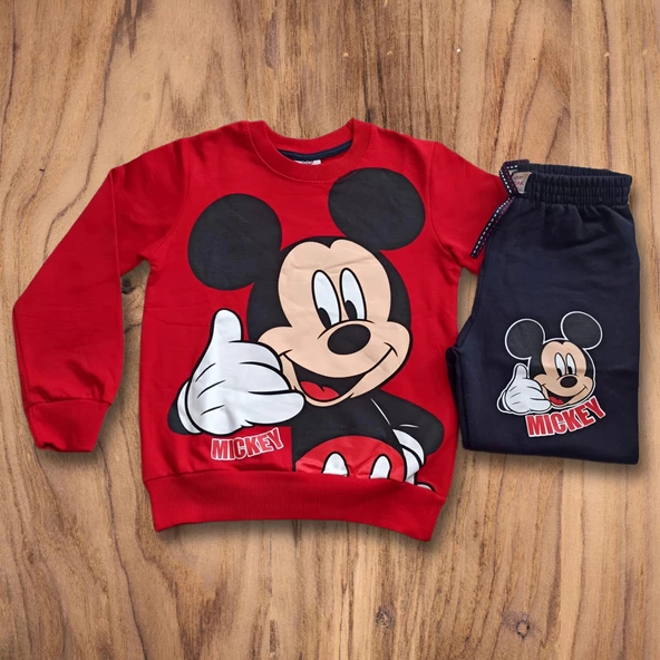 Mickey Desenli Kırmızı Renk Erkek Çocuk Takım - 3