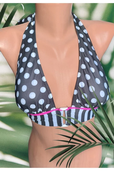 Siyah Beyaz Puantiyeli Özel Tasarım Bikini üstü - 3