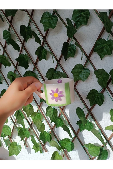 kabartmalı mor çiçek seramik tasarım kupa - 3