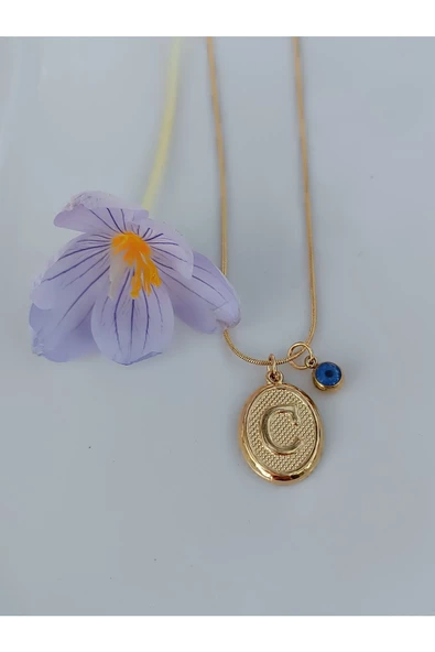 paslanmaz çelik şık ve tarz altın görünümlü nazar boncuklu C harfli kolye ürün görseli 1