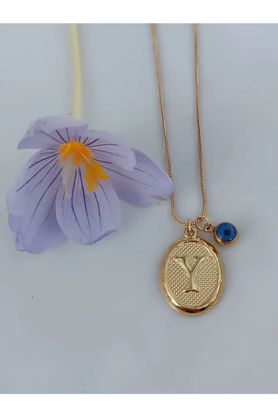 paslanmaz çelik şık ve tarz altın görünümlü nazar boncuklu Y harfli kolye