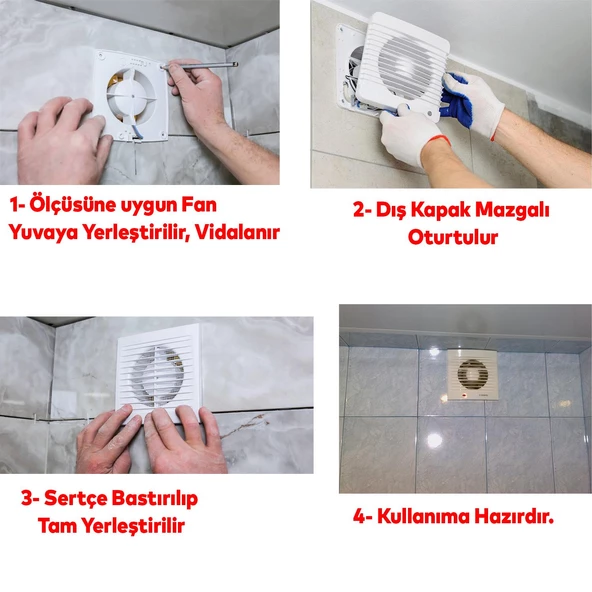 Dekoratif Banyo Wc Havalandırma Aspiratörü Fanı Kirli Hava Kötü Koku Fanı Plastik Vantilatör 100 mm - Resim 6
