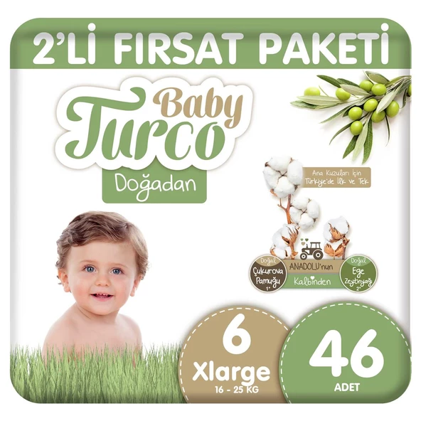 Baby Turco Doğadan 2li Fırsat Paketi Bebek Bezi 6 Numara Xlarge 46 Adet