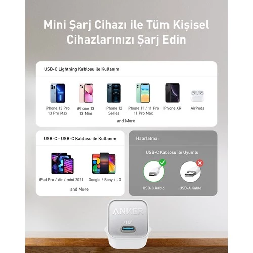 Anker 511 Nano Pro A2147 30 W Type-C Hızlı Şarj Adaptörü - 4