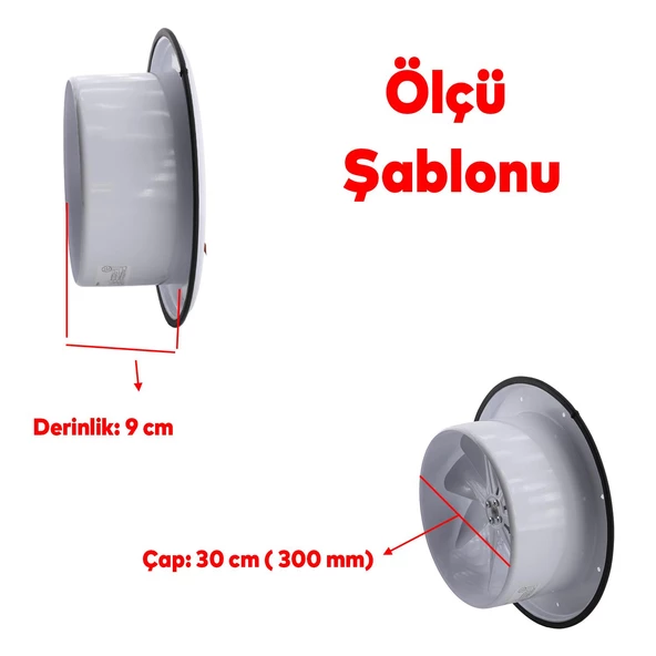 Kapaklı Vantilatör Banyo Wc İşyeri Havalandırma Aspiratörü Fanı Kirli Hava Kötü Koku Metal 300 mm - Resim 2