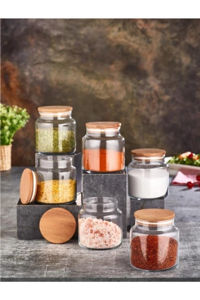 Rossel Premium Bambu Vakum Kapaklı Cam Kavanoz 500ml 6 lı