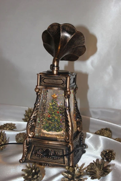 Yılbaşı Kırmızı Telefon Kulübesi Tasarımlı Gramafon Kar Küresi Çam Ağacı - 7