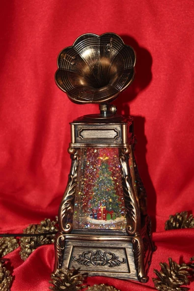 Yılbaşı Kırmızı Telefon Kulübesi Tasarımlı Gramafon Kar Küresi Çam Ağacı - 8