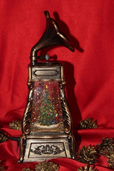 Yılbaşı Kırmızı Telefon Kulübesi Tasarımlı Gramafon Kar Küresi Çam Ağacı - 6