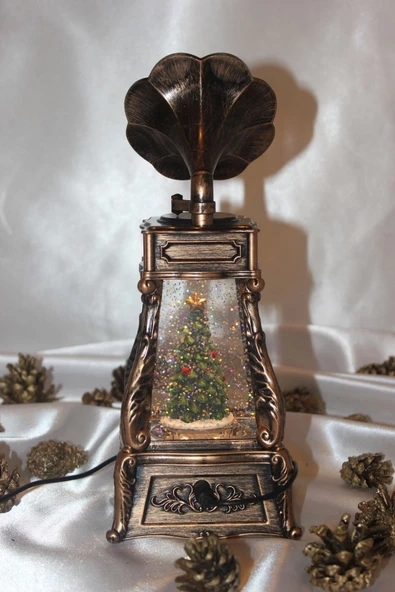 Yılbaşı Kırmızı Telefon Kulübesi Tasarımlı Gramafon Kar Küresi Çam Ağacı - 3