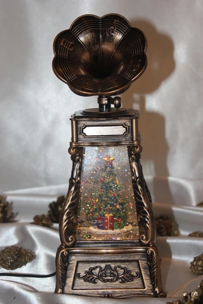 Yılbaşı Kırmızı Telefon Kulübesi Tasarımlı Gramafon Kar Küresi Çam Ağacı - 10