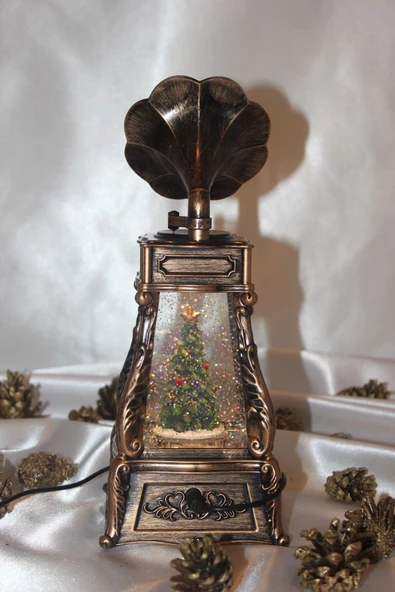 Yılbaşı Kırmızı Telefon Kulübesi Tasarımlı Gramafon Kar Küresi Çam Ağacı - 5