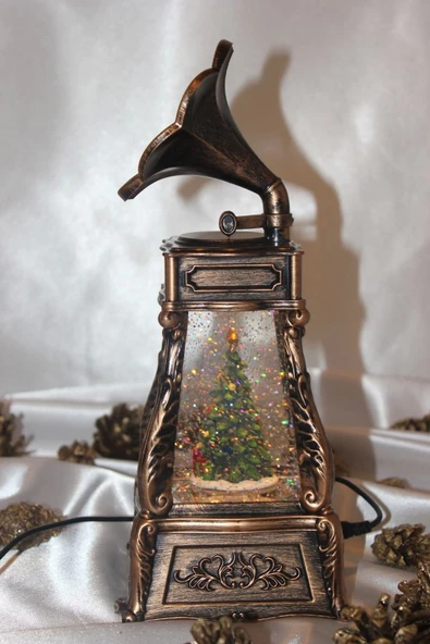 Yılbaşı Kırmızı Telefon Kulübesi Tasarımlı Gramafon Kar Küresi Çam Ağacı - 9