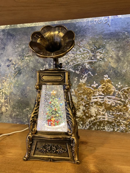 Yılbaşı Kırmızı Telefon Kulübesi Tasarımlı Gramafon Kar Küresi Çam Ağacı - 11