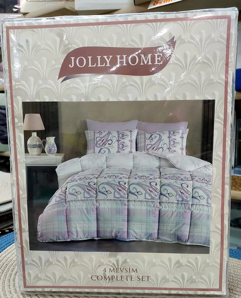 Jolly Home 4 Mevsim Çift Kişilik Kapitoneli Nevresim Takımı-Melina Lila Mint - 3