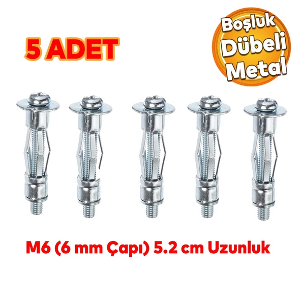 Çelik Alçıpan Boşluk Dübel FRT Tuğla Duvar Bims Paraşüt Dübeli 6x52 Metal 5 Adet