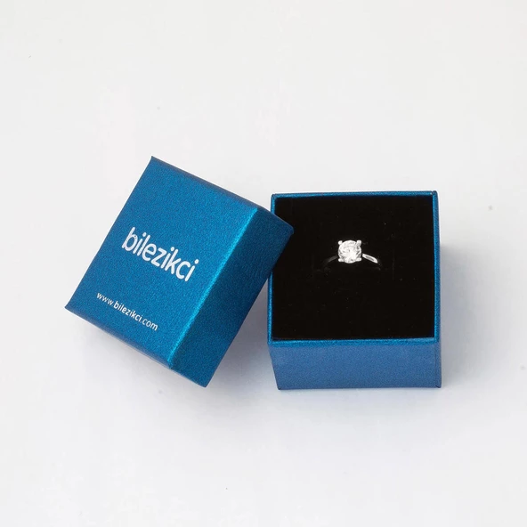 14 Ayar Beyaz Altın Tektaş Kadın Yüzük - Resim 7