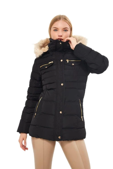 Kadın Büyük Beden Spor Kapüşonlu Mont  M5303 BGL-ST03228 - Resim 8