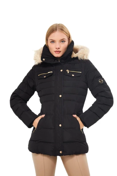 Kadın Büyük Beden Spor Kapüşonlu Mont  M5303 BGL-ST03228 - Resim 3