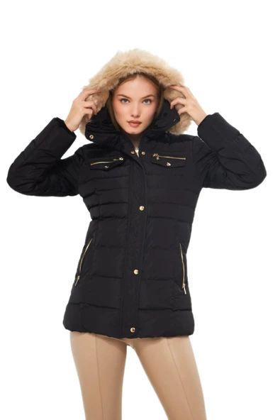 Kadın Büyük Beden Spor Kapüşonlu Mont  M5303 BGL-ST03228 - Resim 2