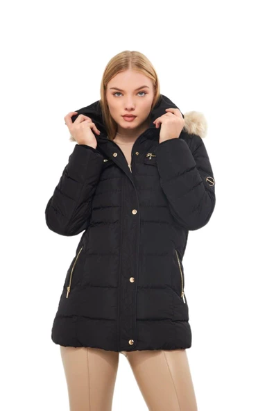 Kadın Büyük Beden Spor Kapüşonlu Mont  M5303 BGL-ST03228 - Resim 4