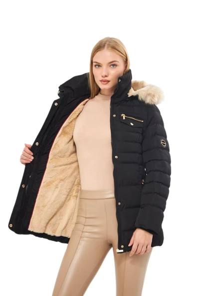 Kadın Büyük Beden Spor Kapüşonlu Mont  M5303 BGL-ST03228 - Resim 5