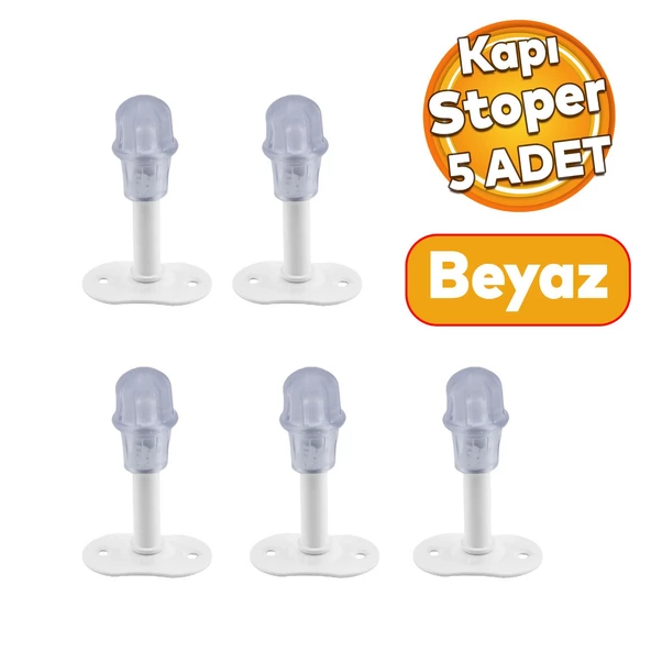 Kapı Stoperi Beyaz 8 cm Metal Kapı Tamponu Durdurucu Tutucu Kapı Stopu Silikonlu 5 Adet