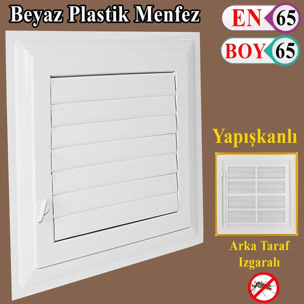 Menfez Banyo Wc Tuvalet Havalandırma Plastik Panjur Beyaz 65x65 CM