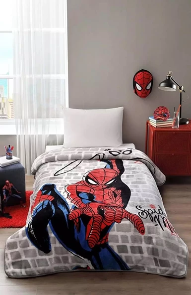 Özdilek Lisanslı Tek Kişilik Çocuk Battaniye (155x215)-Spiderman Süper Hero Gri