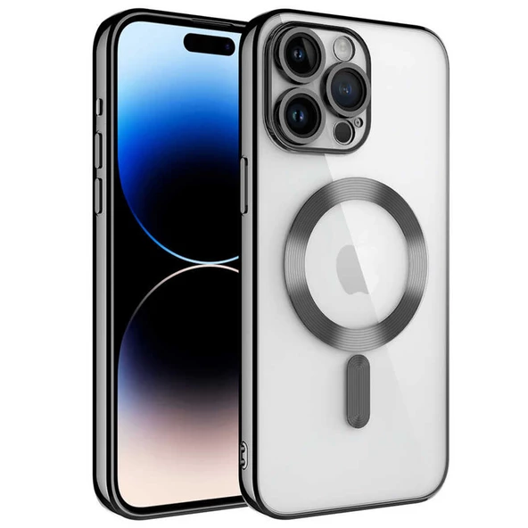 iPhone 15 Pro Max Kılıf Magsafe Özellikli Metal Lazer Silikon Kapak - 2