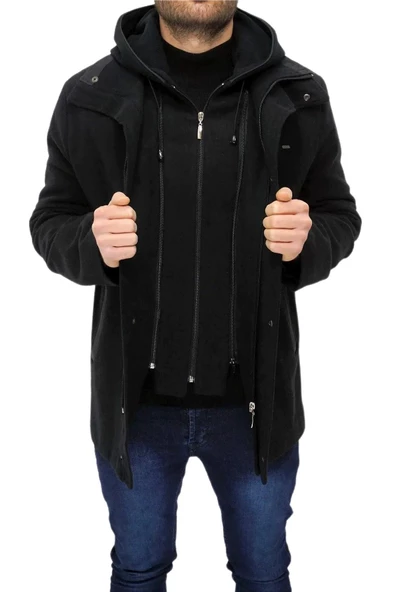 Erkek Büyük Beden Kapüşonlu Kaşe Kaban 9040 BGL-ST03248 - 3