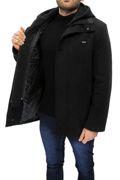 Erkek Büyük Beden Kapüşonlu Kaşe Kaban 9040 BGL-ST03248 - 4