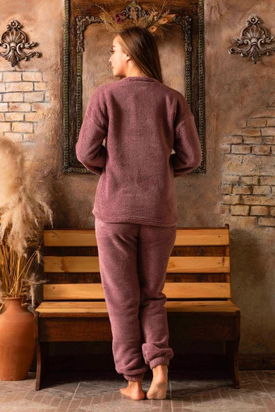 Nisanca Tam Peluş Kışlık Kadın Pijama Takımı- Polar Yılbaşı Pijaması - 7
