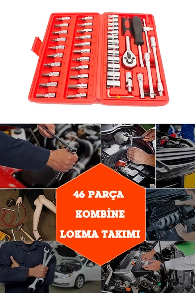 GERMANY STYLE  46 Parça Tornavida Lokma Takımı Araç Onarımı Cırcırlı Lokma Seti Krom Vanadyum Çelik - 4