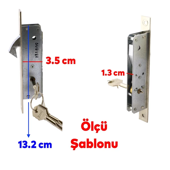 Sürgülü Kapı Kilit Göbek 201/F Sürme Kapı Kilidi Prazıs Silindirli Nikel 3 Anahtarlı Aynalı - 2