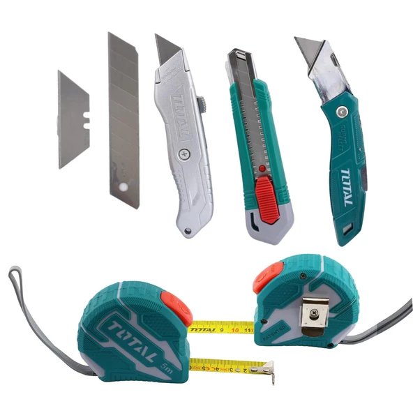 Ölçü Ve Maket Bıçağı Seti Şerit Metre Halı Kesme Maket Bıçağı Yedek Bıçak 10'lu Total TOS23037E - Resim 9