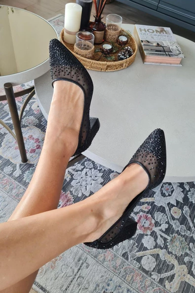 135 5465KT Topukla Kadın İncili Kısa Topuklu Abiye Ayakkabı - Resim 8