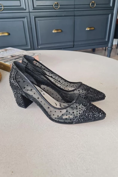 135 5465KT Topukla Kadın İncili Kısa Topuklu Abiye Ayakkabı - Resim 9