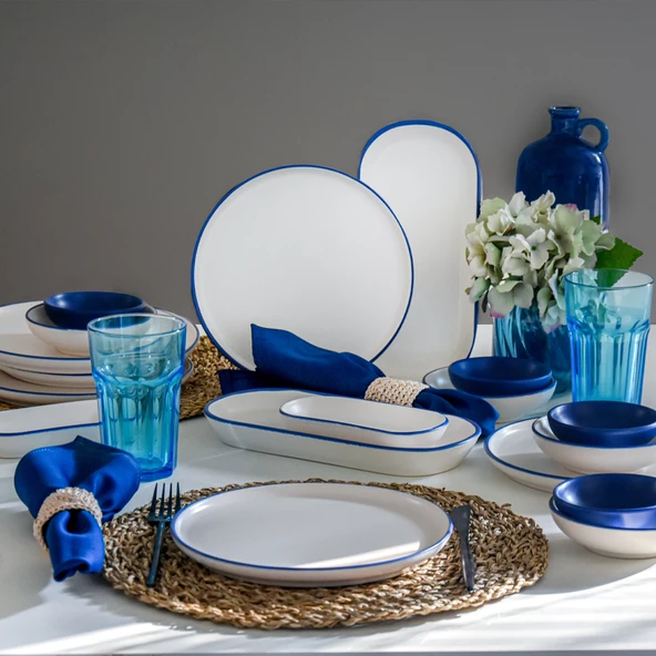 Keramika Line Blue Kahvaltı Takımı 18 Parça 6 Kişilik 20004