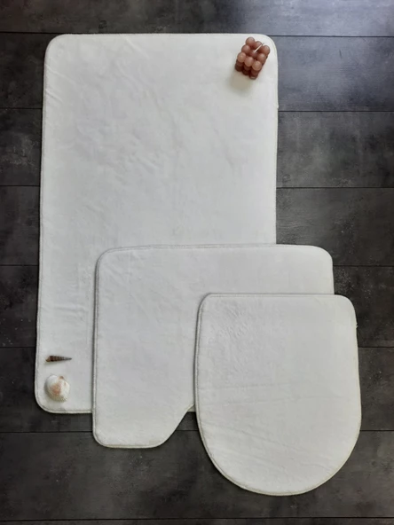 Ultrasoft Düz Krem 3’lü Banyo Halısı Paspası Seti Kaymaz Tabanlı Makinede Yıkanabilir Klozet Takımı